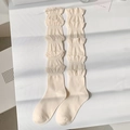 Japanese style beige ruffled bubble socks with multi-layer lace design for women - One Size / Khaki