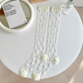 Sheer white polka dot knee high socks in thin mesh fabric with reinforced knit details - White Polka Dot