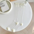 Chaussettes hautes blanches transparentes avec revers côtelés et pois discrets - Double Rayure Blanche