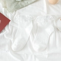 Calzini bianchi in cotone stile Lolita giapponese con pizzo e volant a doppio strato - Bianco