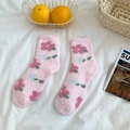 Calze in pile corallo rosa con dolci fiori per il massimo calore invernale in casa - Taglia unica / Rosa