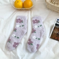Calze spesse in pile corallo con stampa floreale viola chiaro e fodera termica morbida - Taglia unica / Viola