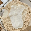 Off-white Lolita style mid-calf socks with diamond lace patterns and silk ruffles - Small Diamond Quilted