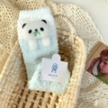 Plush white and blue coral fleece socks with cute 3D panda character design - One Size / Blue