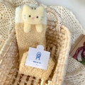 Plush coral fleece socks with 3D cartoon cat character in warm beige and white colors - One Size / Yellow