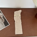 Beige ribbed knee high socks in knitted cotton with stylish gathered slouch design - Khaki