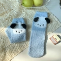 Chaussettes d'hiver épaisses en polaire corail bleu et blanc avec motif chien mignon - Taille unique / Bleu