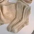 Cozy oatmeal cable knit crew socks for women featuring warm thick ribbed texture - One Size / Khaki