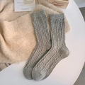 Grey cable knit mid-calf socks for women, featuring thick autumn winter warm texture - One Size / Light Gray
