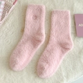 Calze termiche rosa in pelliccia sintetica con ricamo a forma di faccina sorridente - Taglia unica / Rosa Chiaro