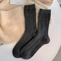Dark grey cable-knit wool socks for women featuring thick thermal texture and warm fabric - One Size / Dark Gray