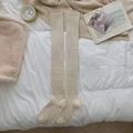 Chaussettes hautes en laine tricotée blanc crème, épaisses et chaudes sur le genou - Taille unique / Blanc Cassé