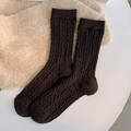 Thick cable-knit dark brown socks for women in soft thermal winter fabric - One Size / Dark Coffee