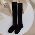Calcetines altos de lana negra gruesa para mujer con textura de canalé vertical - Negro
