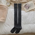 Dark grey over-the-knee socks in vertical ribbed knit cotton for a cozy winter style - One Size / Medium Grey