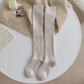 Calcetines gruesos de lana beige para mujer en punto acanalado suave y cálido - Blanco Roto
