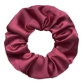Elegant wine red satin fabric scrunchie with smooth silky texture and soft elastic band - Dark Red