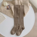 Thick coffee brown wool blend ribbed knee high socks for women in minimalist style - One Size / Coffee