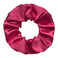 Deep pink satin fabric scrunchie with a glossy silk-like finish for women's hair - Brick Red