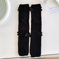 Jambières noires à côtes tricotées avec nœuds en satin doux au style japonais Lolita - Noir