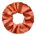 Silky coral orange satin scrunchie with smooth finish and elegant pleated design - Orange Red