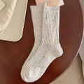 Calze da donna in lana beige con dettagli in filato colorato e trama a coste calde - Taglia unica / Bianco