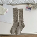 Calze kaki a metà polpaccio con trama a pieghe e etichetta in tessuto alla moda - Taglia unica / Verde Militare