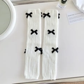 Jambières en tricot blanc pour femmes avec jolis nœuds en ruban noir décoratifs - Blanc avec Nœud Noir