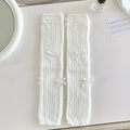 Jambières blanches en tricot côtelé avec nœuds doux, parfait pour un style Lolita chic - Blanc avec noeud blanc