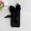 Calze a rete nere con grandi fiocchi in organza e perline argentate a cuore stile Lolita - Taglia unica / Nero