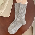 Women's grey wool blend speckled crew socks with ribbed cuffs and colorful fleck details - One Size / Gray