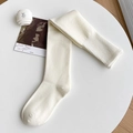 Thick over-knee wool socks in creamy white knit with ribbed cuffs for winter warmth - One Size / Cream