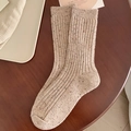 Calze di lana beige screziato con maglia a coste verticali e puntini colorati misti - Taglia unica / Marrone