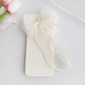 Calze al polpaccio in pizzo bianco con grande fiocco in organza e perla stile Lolita - Taglia unica / Beige