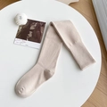 Chic beige wool over-knee socks featuring a ribbed non-slip cuff and warm knit texture - One Size / Beige