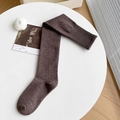 Thick wool over-knee high socks in dark brown with wide ribbed anti-slip cuffs - One Size / Dark Coffee
