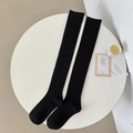 Calcetines negros gruesos de canalé por encima de la rodilla de mezcla de algodón - Negro