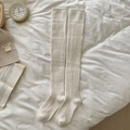 Thick winter over-the-knee socks in cream white knit with warm ribbed cuffs - White