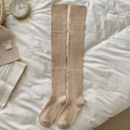 Thick warm over-knee knitted socks in camel brown with ribbed cuffs for winter - Light Khaki