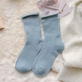 Thick light blue thermal fleece socks with a stylish rolled cuff for winter comfort - One Size / Blue