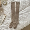 Thick knitted over-the-knee socks in oatmeal beige with ribbed cuffs for winter warmth - Dark Khaki