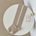 Over-knee oatmeal knit socks with vertical ribbing texture for women's winter warmth - Light Coffee