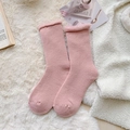 Thick warm winter socks in light pink with soft faux fur trim for cozy indoor comfort - One Size / Pink