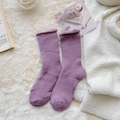 Thick warm winter thermal socks in deep purple color with soft rolled-edge cuffs - One Size / Purple