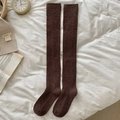 Thick dark brown knit over-the-knee socks for winter with ribbed cuffs for warmth - Dark Coffee