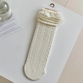Ivory knit Lolita crew socks with lace trim and cable pattern in variant cream color - One Size / Beige