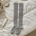 Mid-grey knit over-knee socks in soft cotton blend with ribbed cuffs for winter warmth - Light Gray