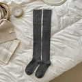 Thick dark grey over-knee high socks with ribbed cuffs for winter warmth and style - Medium Grey