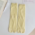 Calze Tabi a due dita giallo pallido a coste, stile crema dolce per donna, lunghezza media - Taglia unica / Giallo