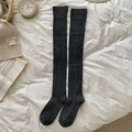Thick dark grey over-knee socks in ribbed wool knit for winter warmth and comfort - Dark Gray